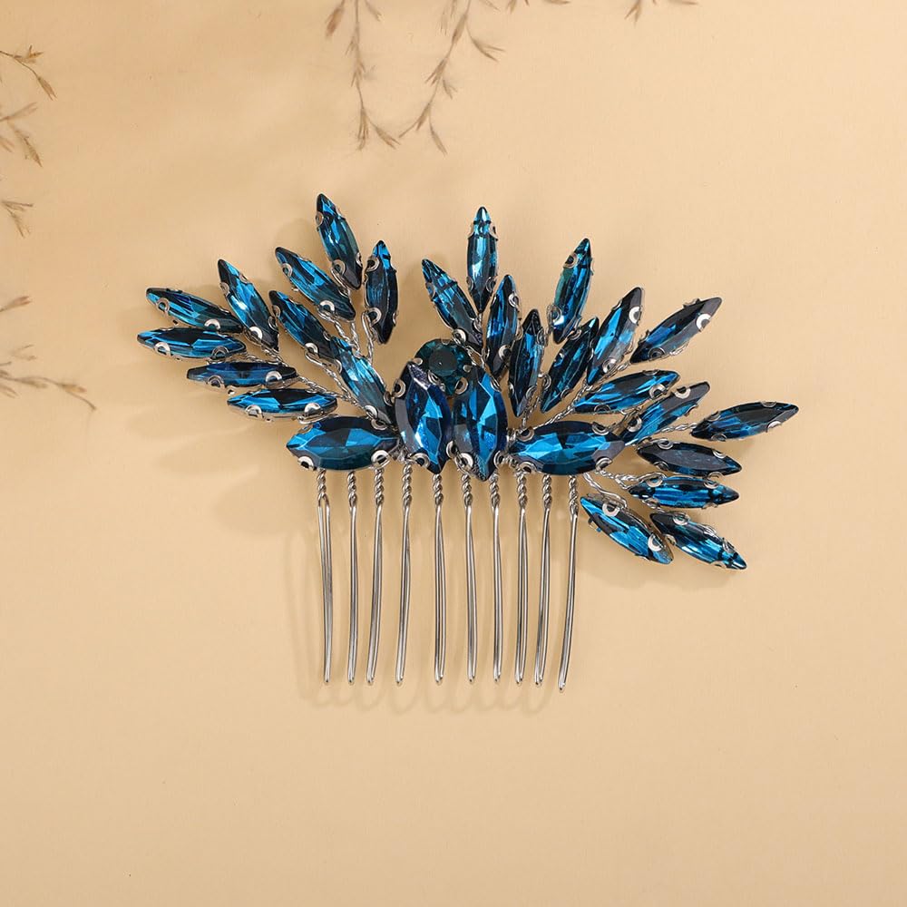 Antique Blue Rhinestone Black Hair Comb Antique Celluloid Cobalt Blue Rhinestone Studded Hair Comb  main image 4
