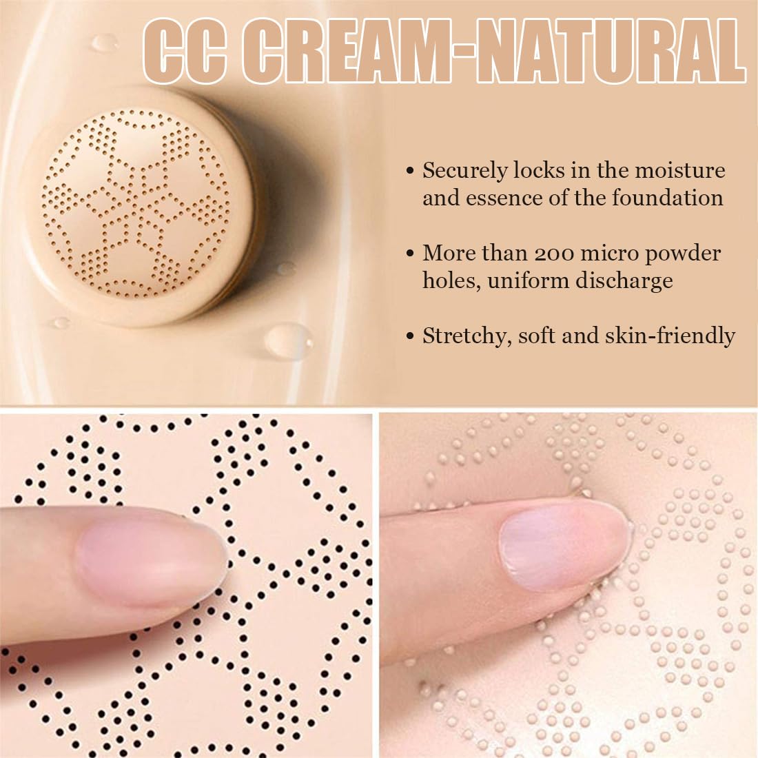 CC Cream Air Cushion Foundation, podkład i gąbka, Mushroom Head Air Cushion CC, krem nawilżający BB, krem rozjaśniający (naturalny)
