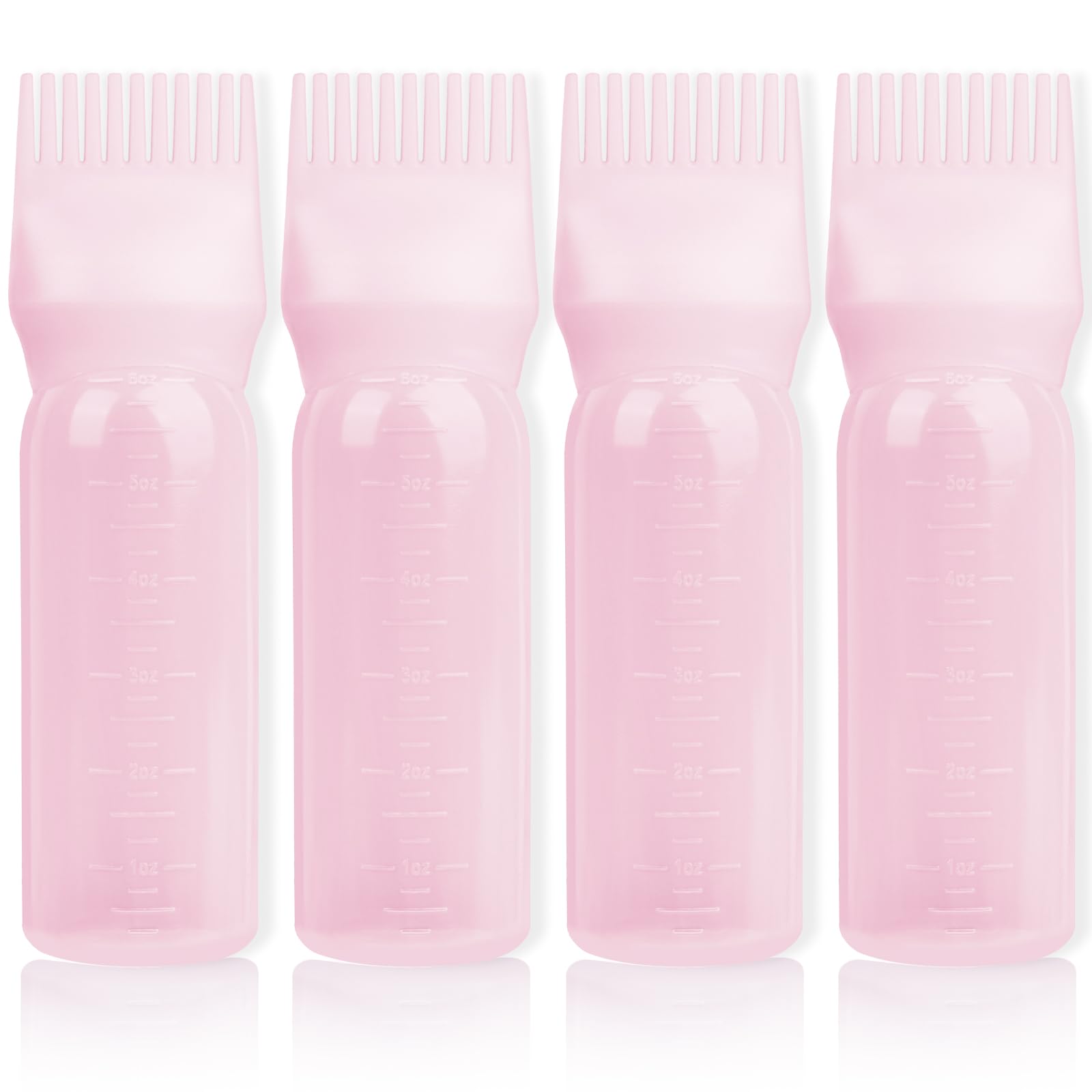 BLAAROOM Root Comb Applicator Bottle 6 Ounce, 4 Pack Hair Oil Applicator with Root Comb Brush for Scalp Hair Oiling - Pink
