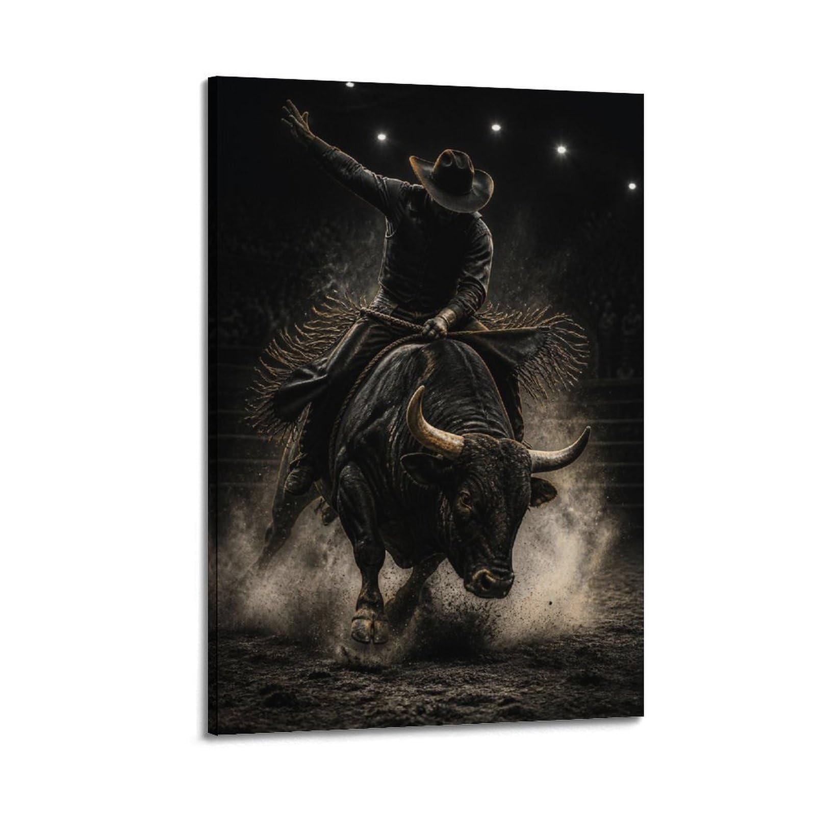 OKAHYS Poster Night Arena Rodeo Bull Rider sur toile - Décoration murale moderne pour famille, cave, salle de jeux, chambre de garçons et de filles - 40 x 60 cm
