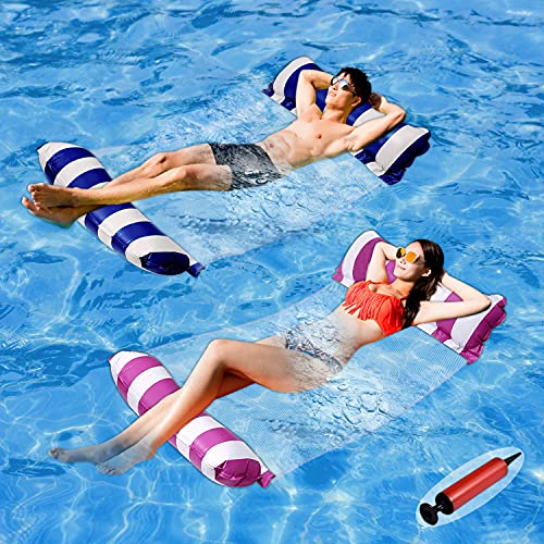Pool Floats Adult Size - 2 Pack 4-in-1 Inflatable Pool Float Pool Floaties with Air Pump,Fun Water Toys as Pool Lounger,Pool Hammock,Chair,Pool Raft,Lake Floats for Swimming Pool