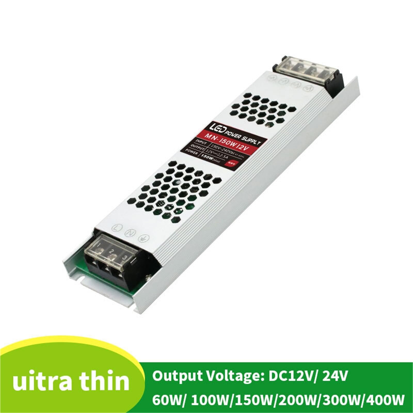 Alimentation LED ultra-mince DC 12V/24V, transformateur d'éclairage 60W/100W/150W/200W/300W/400W, adaptateur for ruban LED(12 V,200W)