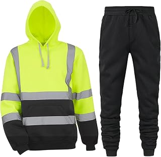 Beokeuioe Running Suit Work Set Men's High Visibility Hoodie Jogging Bottoms with Safety Reflective Stripes Orange Blouse Luminous High Visibility Vest Work Wear High Visibility Sweatshirt