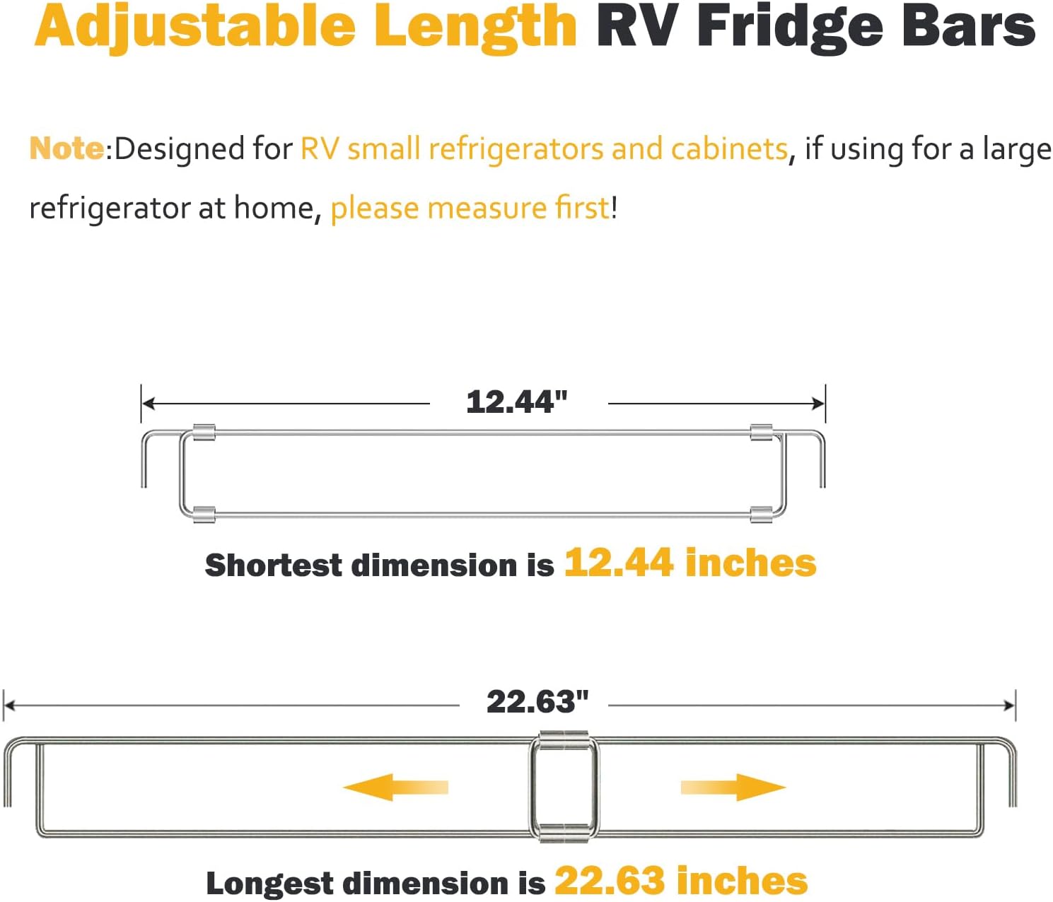 4 Pack RV Fridge Bars, Refrigerator Tension Rods, 12.44"-22.63" Adjustable, Stainless Steel RV Fridge Accessories for Camper Refrigerator, Kitchen, Cupboard, Bookshelf