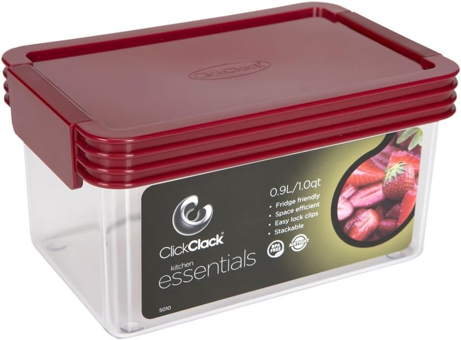 Click Clack Basics Storage Containers, 1 Quart Airtight Container, Red Lid