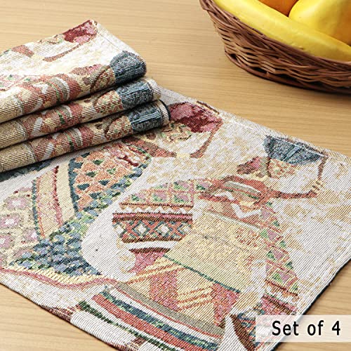 Image of HOKIPO Cotton Jacquard Placemats Set of 4 (12x18 Inches) (IN-530-D3*4) Multicolor Tribal Women