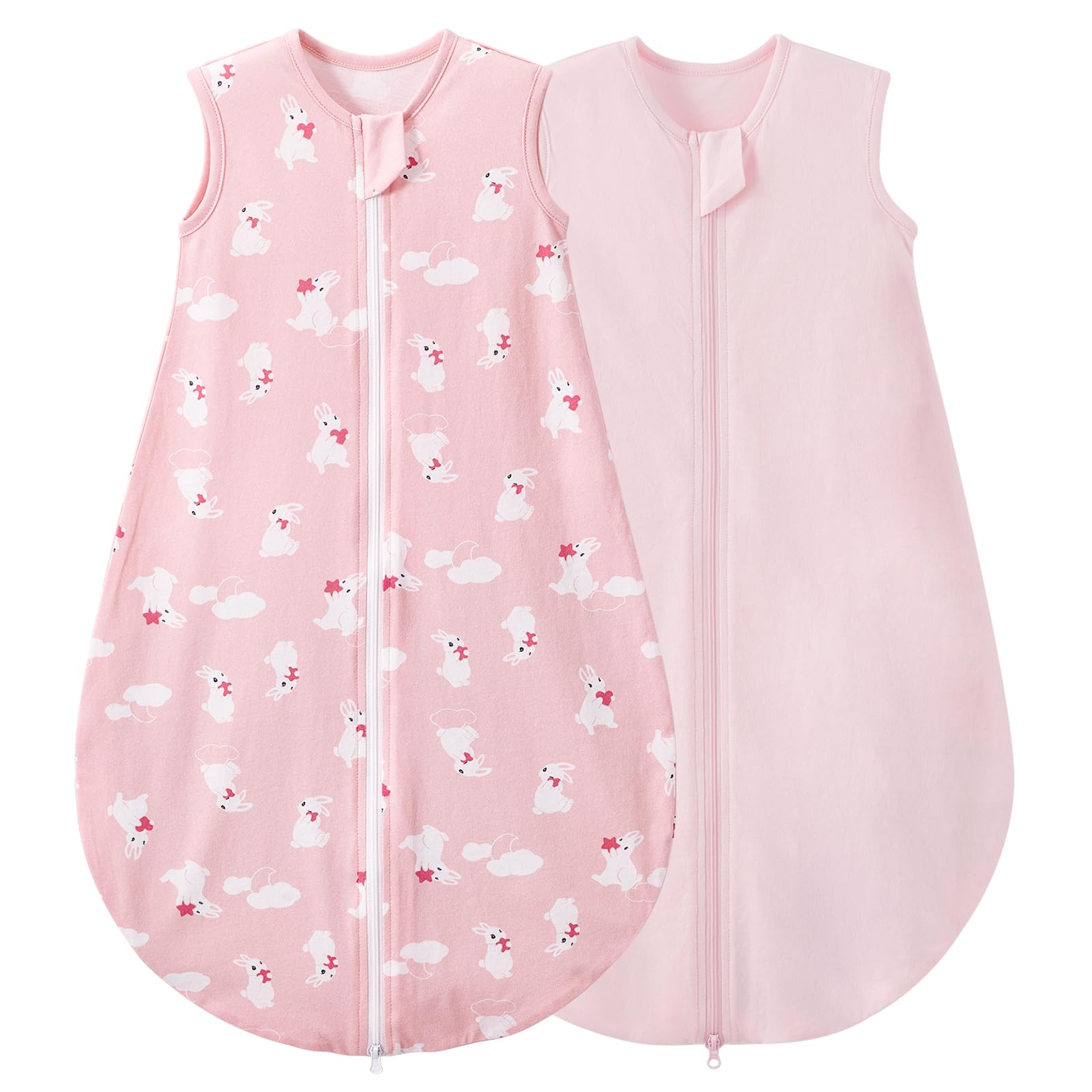 LULUMONKEY Baby Sleeping Bag 0.5 Tog 0-6 Months 2 Pack, 100% Cotton Summer Newborn Sleep Sack Baby Wearable Blanket, Pink Rabbit