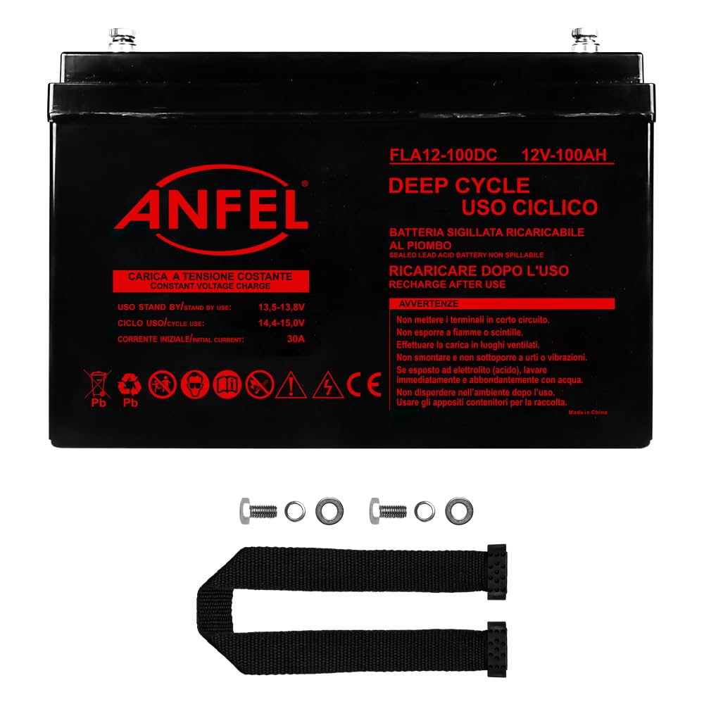 Batteria 12V 100Ah CICLICA Ricaricabile AGM Deep Cycle Solare Camper Barca Nautica UPS Sicurezza Veicoli Elettrici Impianti fotovoltaici SCARICA LENTA