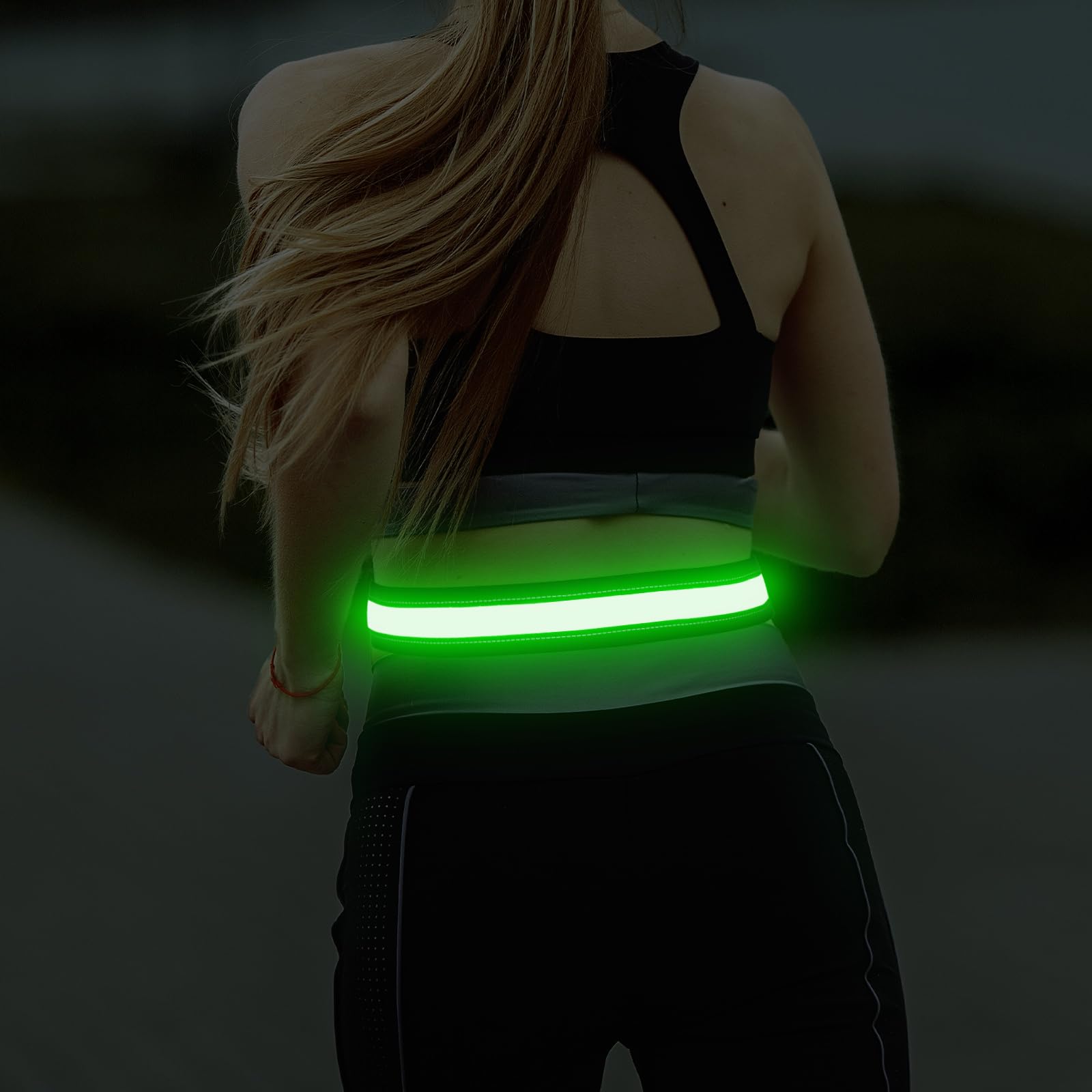 Llumifun - Cinturón LED para correr, cintura LED recargable por USB, cinturón de seguridad con luz para correr, trotar, ciclismo, campamento, caminar (verde) 7