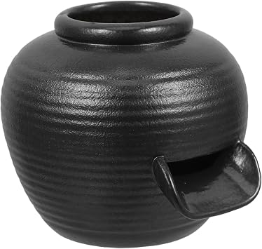 ibasenice Mini Ceramic Fountain Jar 3.54In Tabletop Water Feature with U-Shaped Spout Indoor Circulating Waterfall for Zen Garden Office Home Decor