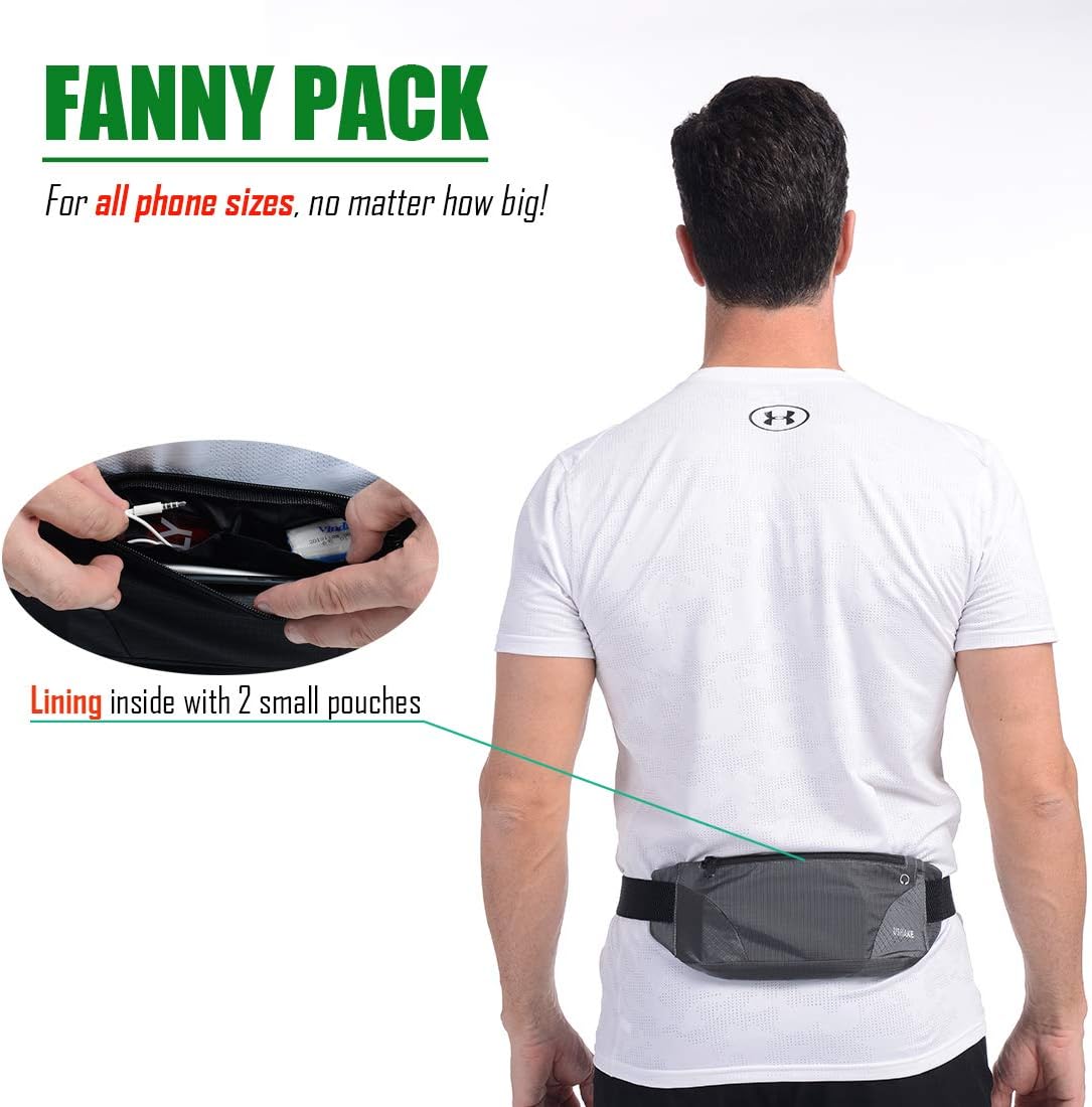 USHAKE Running Belt,Men or Women Ultra Light Bounce Free Waist Pouch Bag Fitness Workout Belt Sport Waist Pack Exercise Waist Bag for iPhone Samsung LG in Running Gym Marathon (Grey) - Image 3