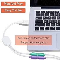 Vista 3 de Cable adaptador PS2 a USB A para teclado y mouse - PS/2 macho a USB A macho, cable de repuesto, 2