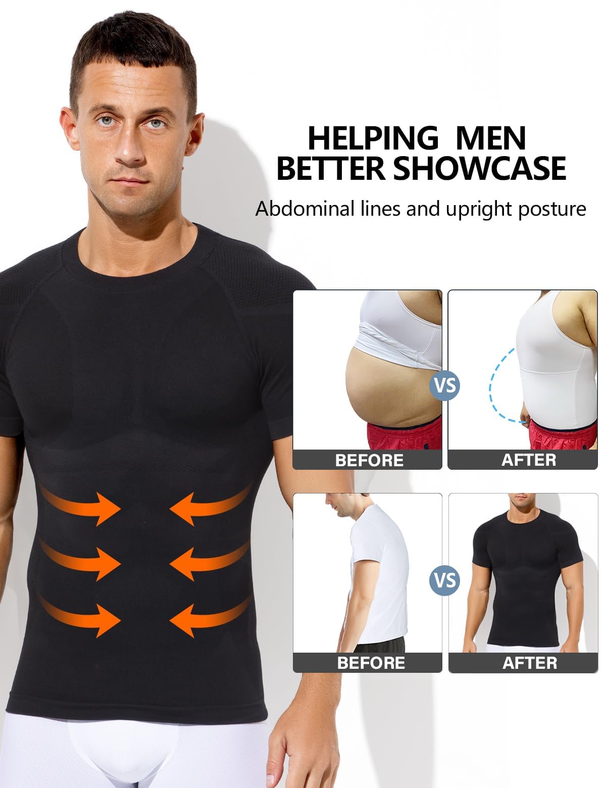 Casey Kevin Homme Compression T-Shirt, Shapewear Contrôle du Ventre Sport Top, Maillot de Corps Compression pour Perdre du Poids Ventre Plat Homme