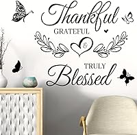 Vista 2 de Decoración de pared con cita inspiradora, texto en inglés «Thankful Grateful Blessed», calcomanías de vinilo con texto en inglés «Thankful Grateful