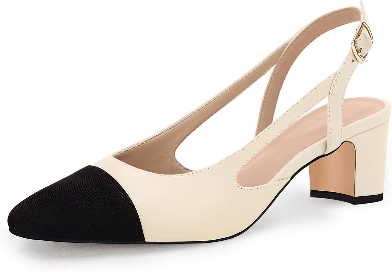 Coutgo Womens Slingback Kitten Heels Low Chunky Heel Splicing Toe Office Wedding Dress Pumps Shoes