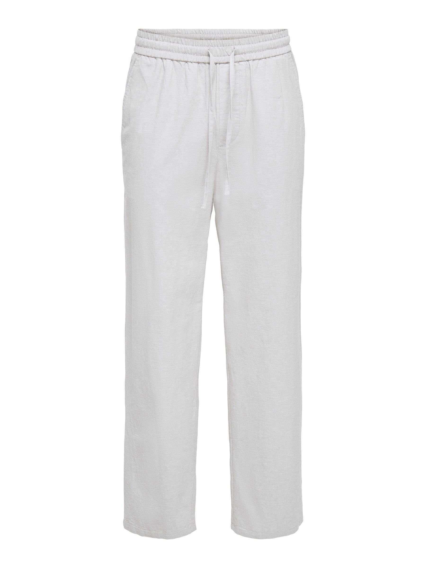 ONLY & SONS Onssinus Loose 0007-Cotton Trousers Lin Noos Fabric Trousers, Bright White, M for Men, Glossy White, M