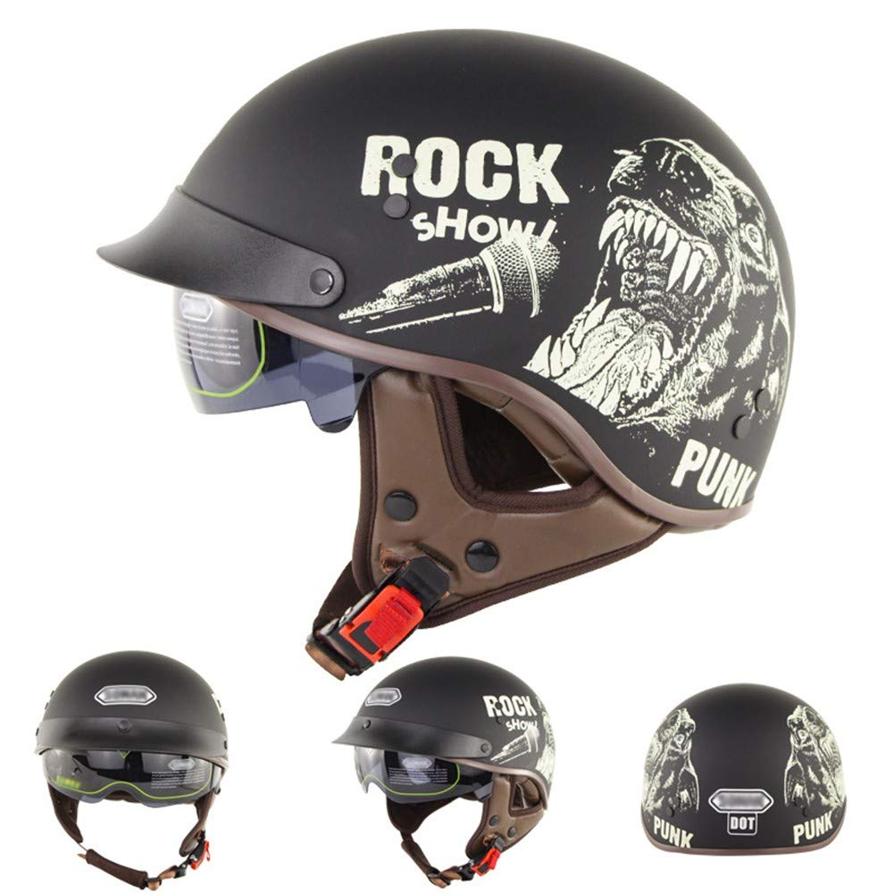 Casco Moto Integrale HZIH Retro Con Visiera Parasole Omologato DOT/ECE - Mezzo Casco Per Uomo E Donna, Adulti, Scooter, Strada - Taglia Unica