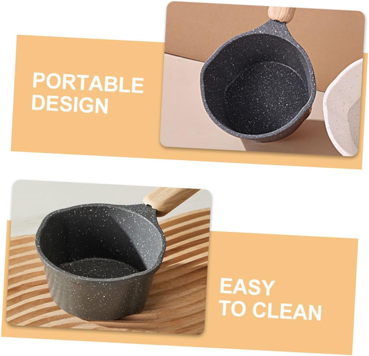 Black 250ml Saucepan with Wooden Handle, Aluminum Alloy, Heat Resistant