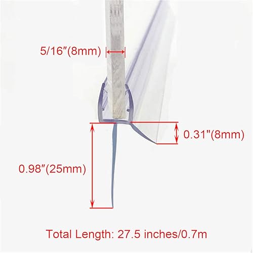 Miniatura 8 de Sello inferior de puerta de ducha sin marco con riel de goteo de vidrio grueso de 38 pulgadas de largo de 27.5 pulgadas de largo - Tira de sello de