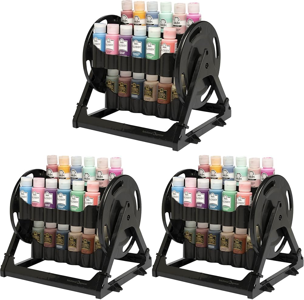 Plaid Rotational Organizer for Acrylic Paint Storage, PaintStorage Container That Stores 24 Standard 2 fl oz Bottles of AcrylicPaint for DIY Arts and Crafts, 31100 (Pack of 3)