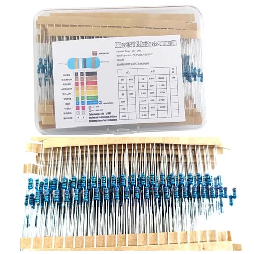600 Stück Widerstände, Sortiment Kit 10 Ohm bis 1M Ohm 1/4W Kohleschicht Widerstand Set für DIY Projekt und Experimente