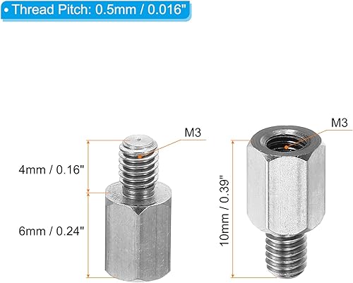 Miniatura 2 de PATIKIL M3x6mm+0.157 in - Separador hexagonal macho-hembra, paquete de 20 tornillos de separación de PCB de acero inoxidable para placas base, cajas
