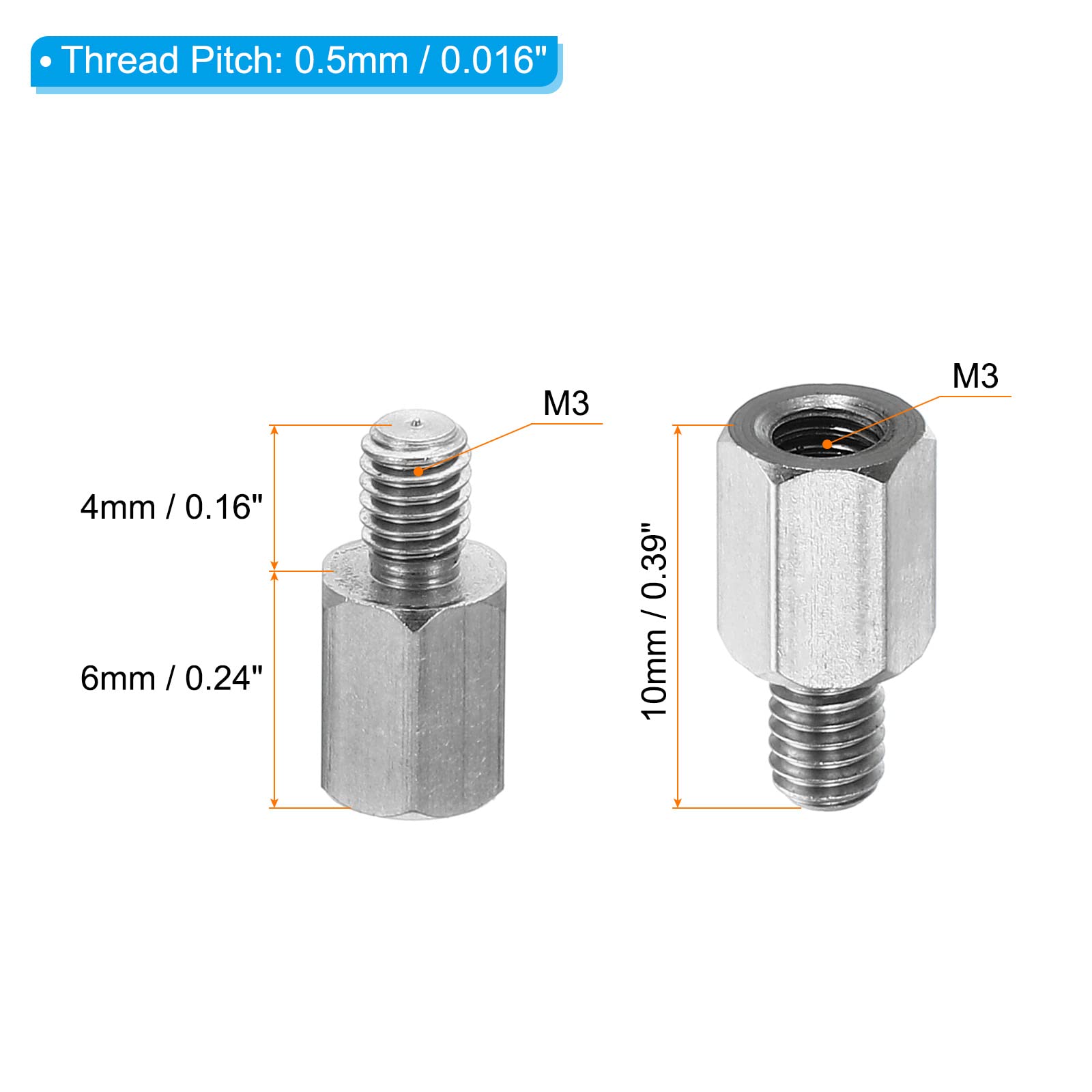 PATIKIL 50 Pcs Male To Female Thread Spacer Screws M3 X 45mm