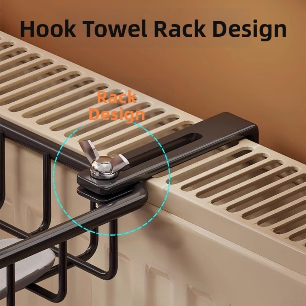 Toallero de radiador de hierro de 40/50 cm, soporte colgante sin taladro, para baño, estante de almacenamiento resistente al óxido para toallas y batas (negro S)