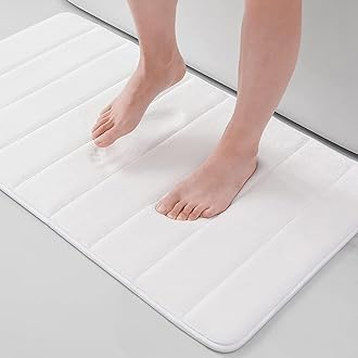 Buganda Memory Foam Bath Mat, 34" x 20", Ultra Soft and Non-Slip Bathroom Rugs, Water Absorbent and Machine Washable Bath Rug for Bathroom, Shower, and Tub, White