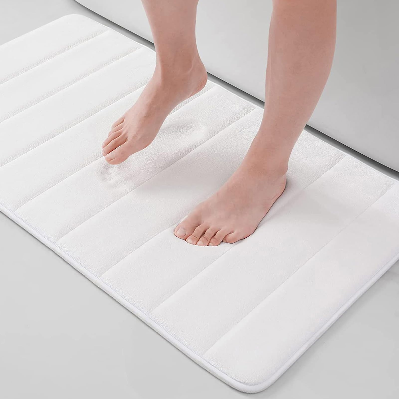 Buganda Memory Foam Bath Mat, 34" x 20", Ultra Soft and Non-Slip Bathroom Rugs, Water Absorbent and Machine Washable Bath Rug for Bathroom, Shower, and Tub, White