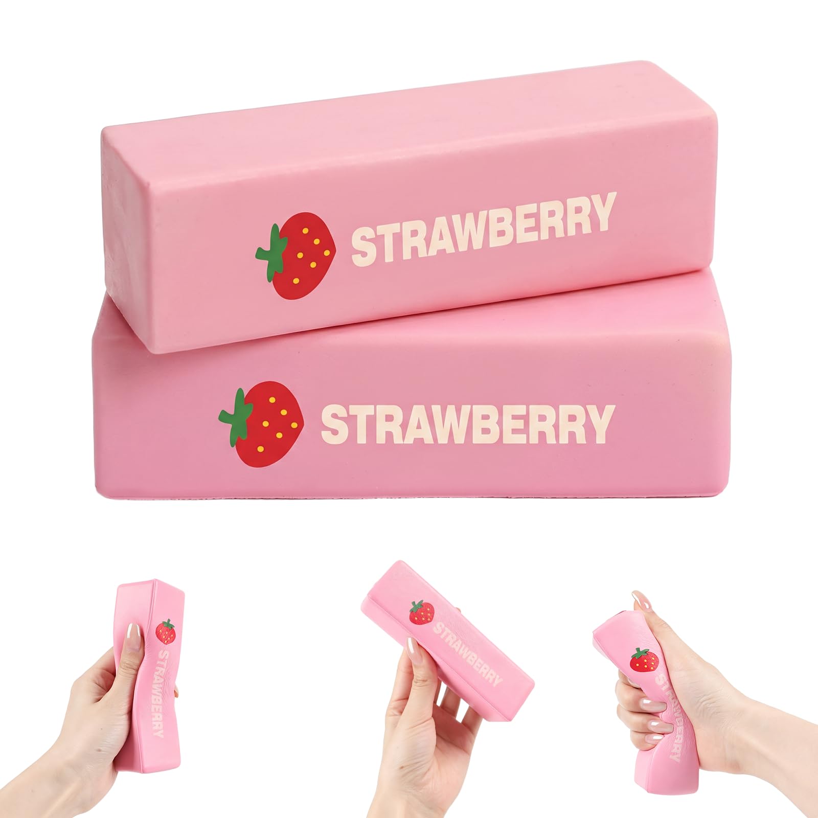 13.5 CM Strawberry Butter Squishy - 2 PCS Realistic Slow Rising Strawberry Butter Squishy, Soft Stress Relief Sensory Squeeze Toys for Adults, Fidget Toys for Office, School & Travel