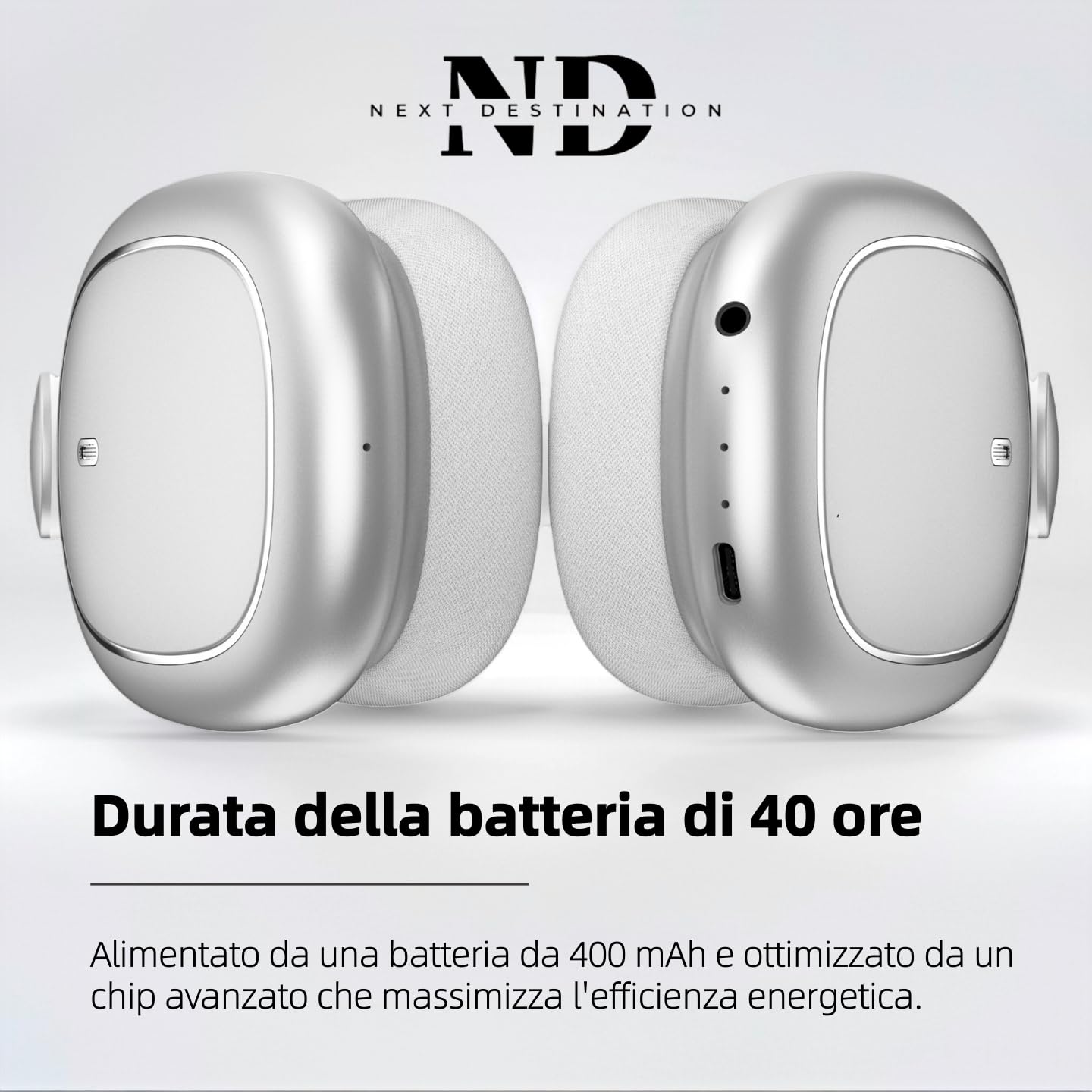 NEXT DESTINATION ND905-ANC Cuffie Wireless Senza fili Bluetooth 5.4 con Cancellazione Attiva del Rumore 40H Bassi Potenti Auricolari Caschi con Microfoni Cuscinetti Magnetici Conne Doppia