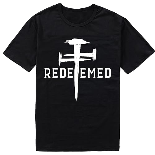 Redeemed Cross Nails Mens Christian Religion T-Shirt Graphic Tee (M)