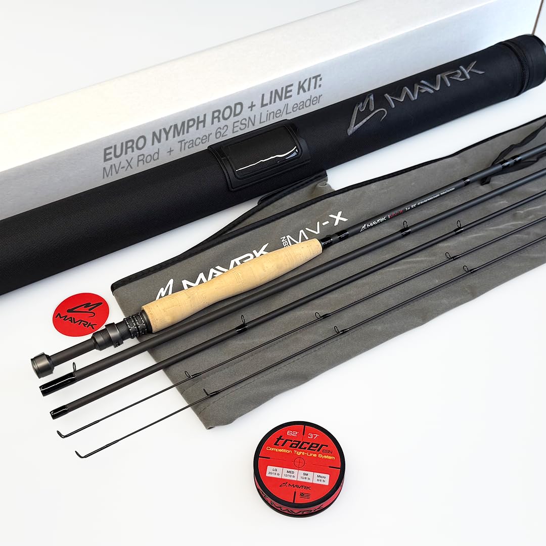 Mavrk Fly Fishing Euro Nymph Rod/Line Combo Kit - MV-X Rod + Tracer 37 Complete Euro Nymph Line and Leader System