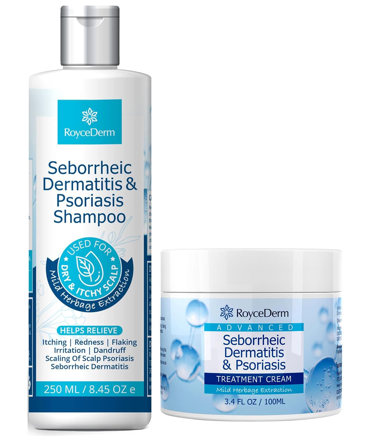 Roycederm Seborrheic Dermatitis & Psoriasis Scalp Treatment Kit – Shampoo + Cream for Dry Itchy Scalp, Dandruff, Folliculitis Relief, Anti-Itch & Soothing Care System