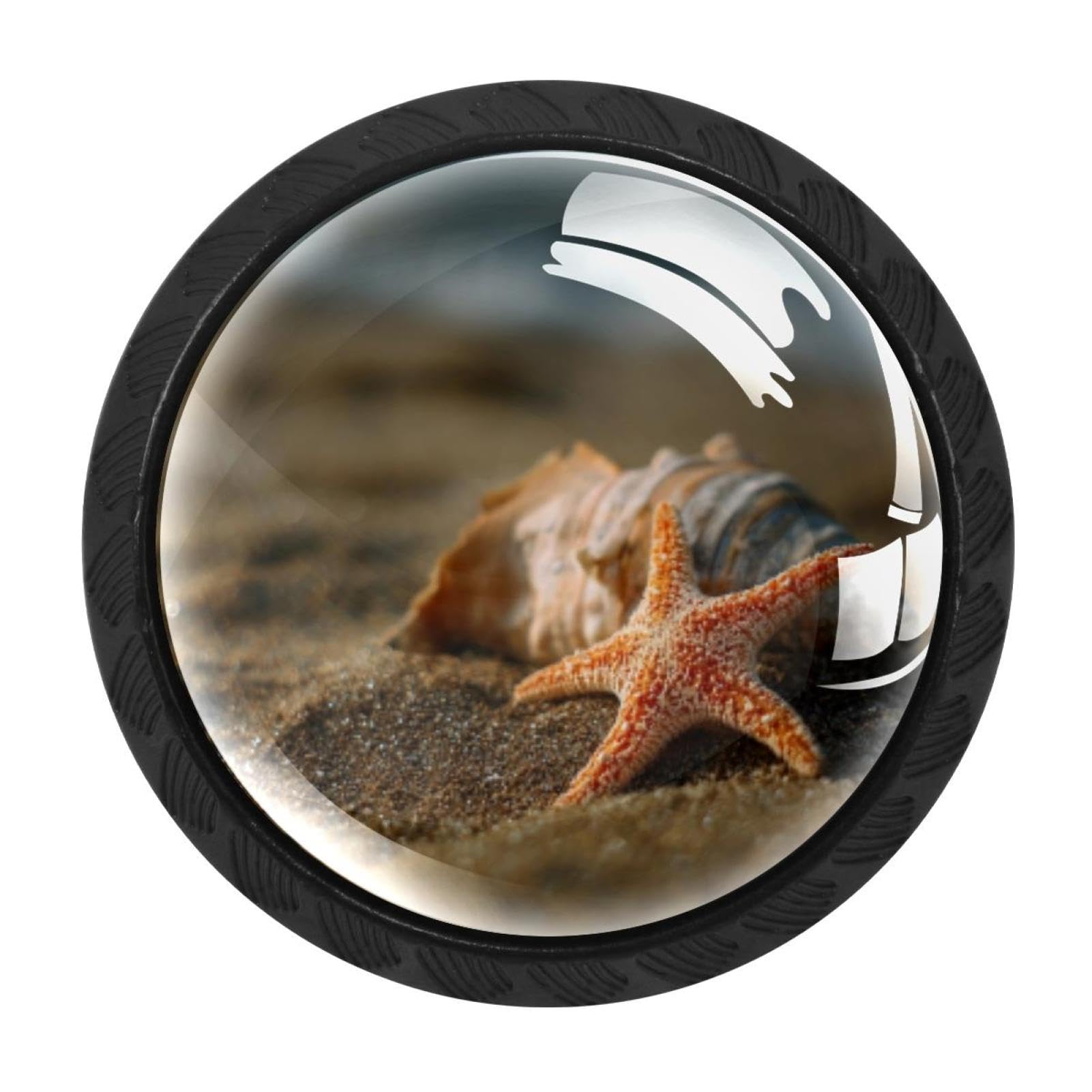 CHENZZZZ 4 Pack Black Sand Beach Starfish Shell Kitchen Handles, Cabinet Pulls Hardware for Cupboard Drawer Knobs Dresser Pulls