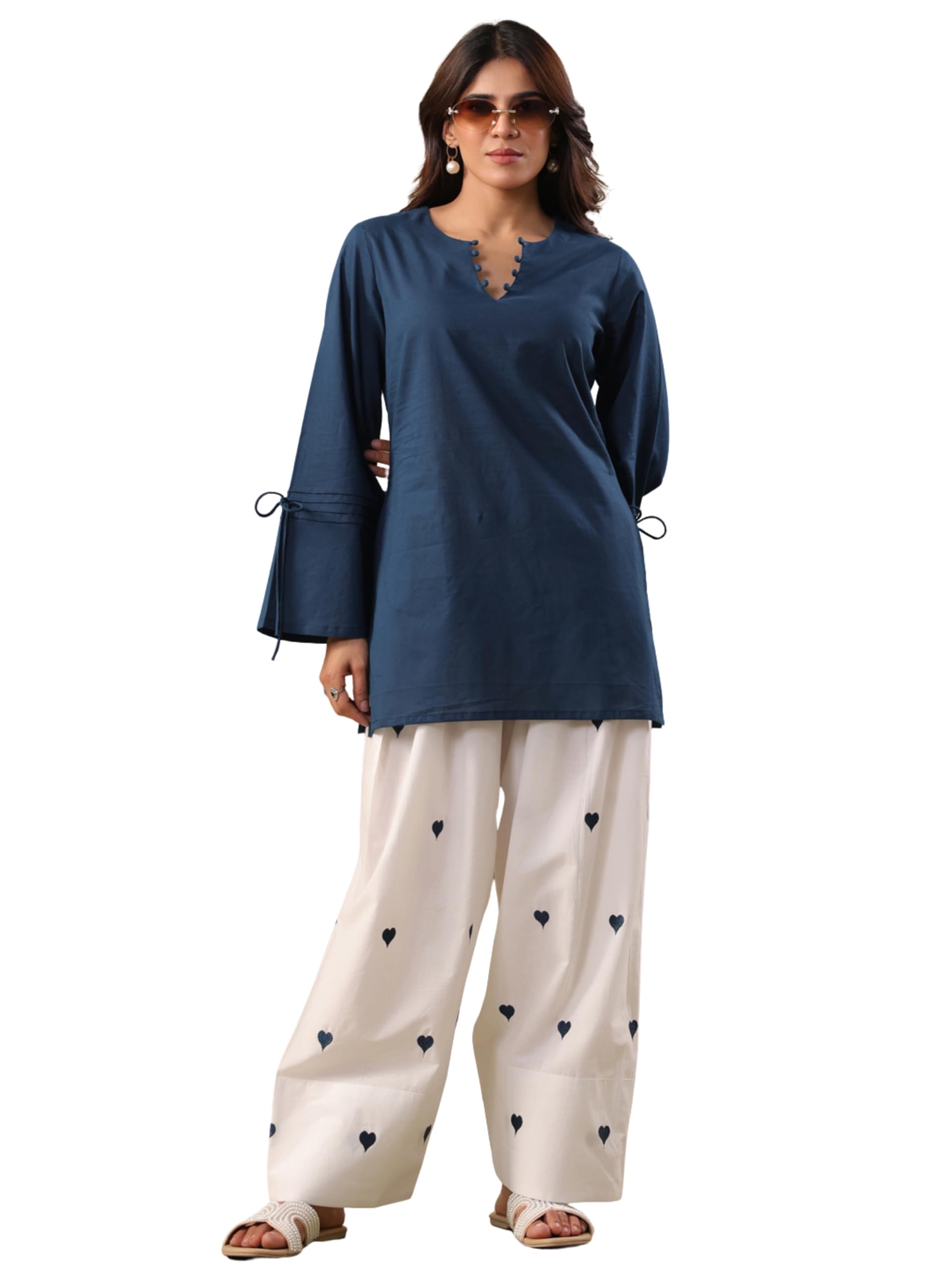 rimeline Women's Teal Blue Short Kurta and White Farshi Salwar Set | Soft Breathable Fabric | Stylish kurta set-picture-21