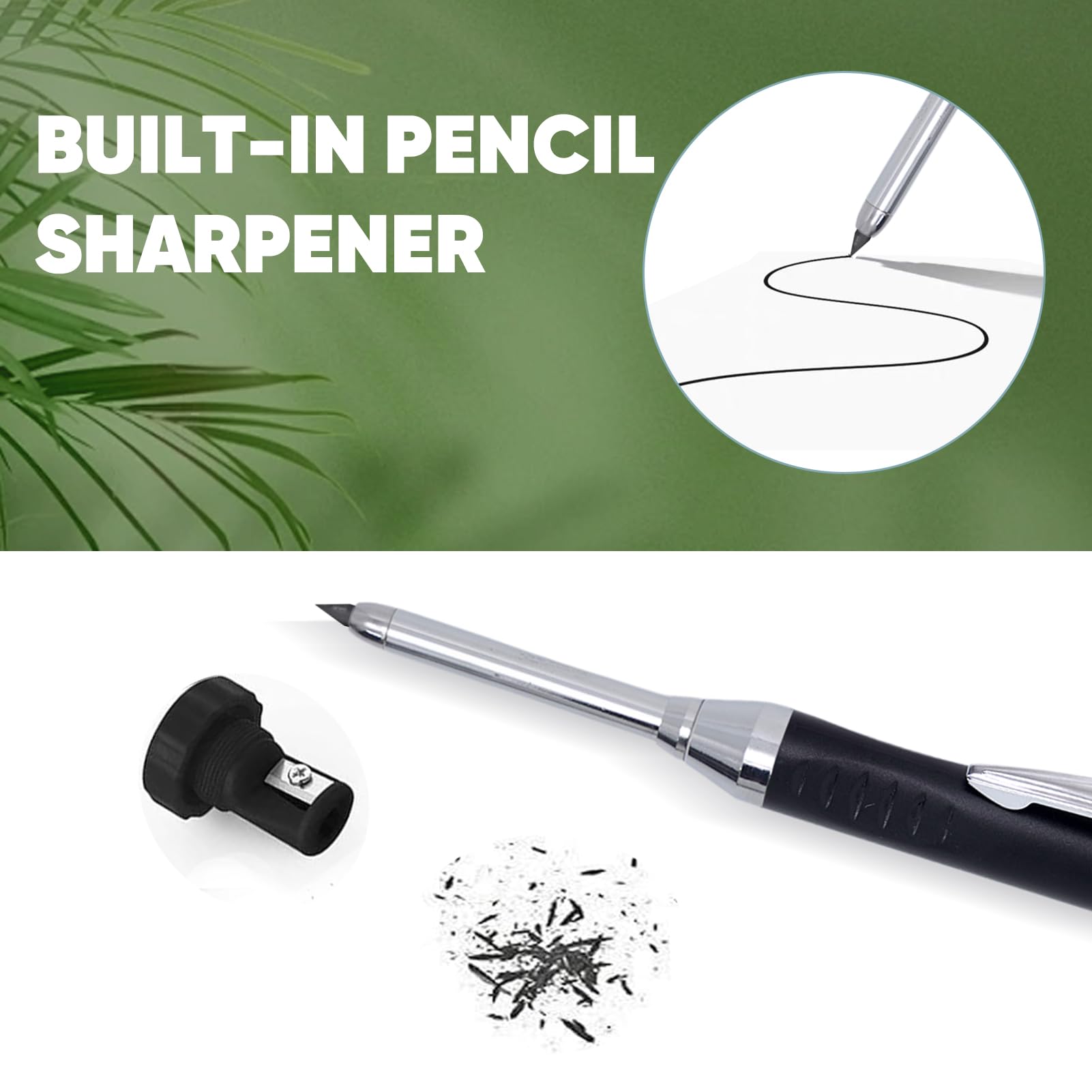 Mechanical Carpenters Pencil, Construction Pencil with 6Pcs Refills, Long Nose Nib Metal Solid Joiners - Image 4