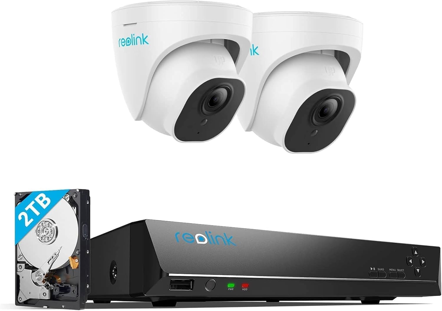 REOLINK 4K Outdoor Security Camera System, RLC-820A (Pack of 2) Bundle with one PoE 4K 8 Channel PoE NVR Pre-Installed 2TB Hard Drive, Smart Human/Vehicle Detection, Remote Playback, 24/7 Recording