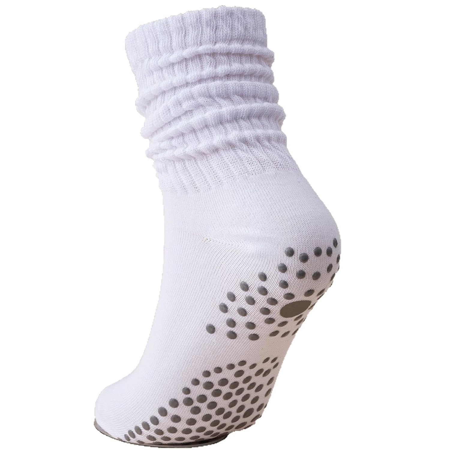 Pilates Socks with Grips for Women Non Slip White Ruffled Ankle Yoga Socks for Barre Workout Home