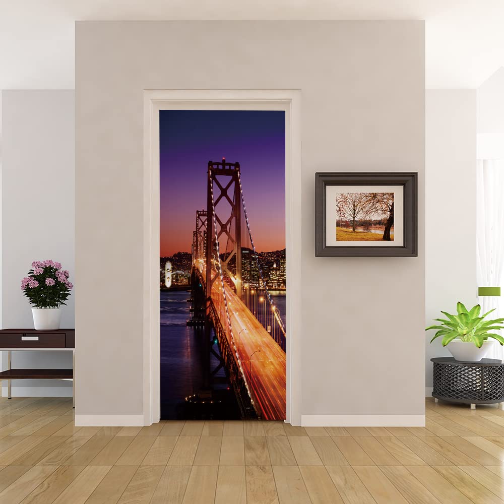 Sticker poster porte trompe l'oeil en PVC lavable et imperméable de 95x215 cm