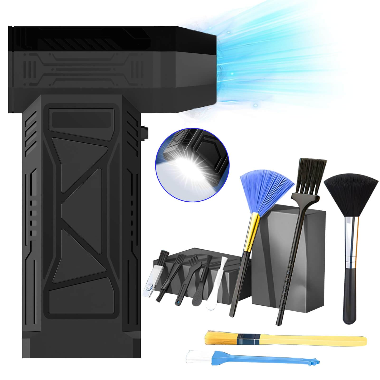 Compressed Air Duster, 150000RPM Electric Air Duster Turbo Fan(10000mAh), 5 Gear Adjustable Cordless Rechargeable Air Duster with LED Light, Air Blower Duster for Car, Cleaning, Camping, Outdoors