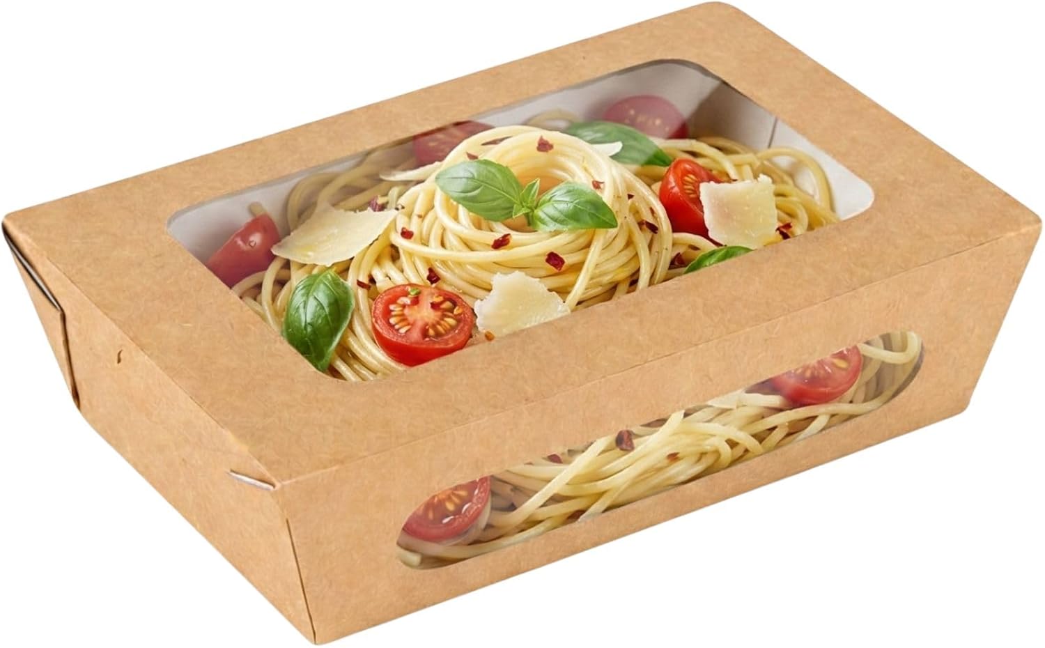 Restaurantware Cafe Vision 28 Ounce Food Boxes 50 Greaseproof Baked Goods Gift Boxes - Built-In Clamshell Lid 2 Windows Kraft Paper Brownie Boxes For Meals And Desserts- Restaurantware