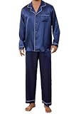 Mens Satin Pajamas Set Long Sleeve Button Down Silky Pjs Sets 2 Pieces Sleepwear with Pockets