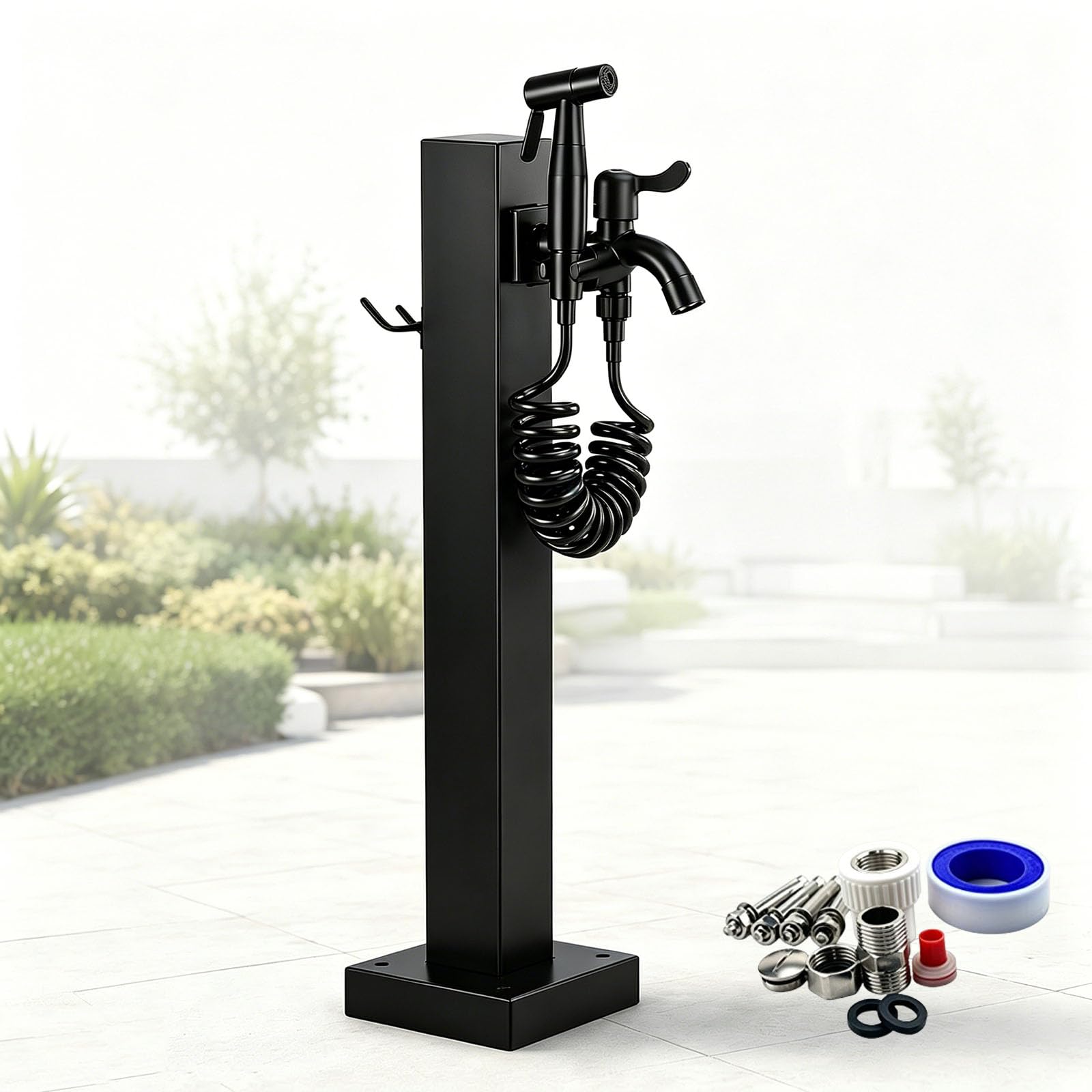 Outdoor Garden Tap Standpipe, 304 Stainless Steel Water Column with Brass Tap, Insulated Ppr Inner Pipe, Floor-Mounted Tap Post for Patio, Lawn, Courtyard and Garden, Black