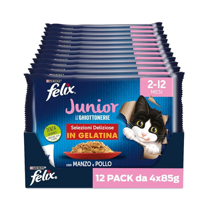 Immagine del prodotto Purina Felix Le Ghiottonerie Cibo Umido per Gatti Junior con Manzo e Pollo, 48 buste da 85g