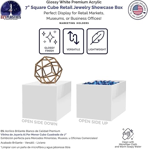 Miniatura 4 de Paquete de 6 cajas de exhibición de acrílico de 7 pulgadas con un lado abierto, blanco, versátil, cuadrado, de plástico, para almacenamiento de