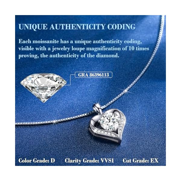 Moissanite Necklace for Women, 1-3 Carat Heart Necklace Engraved with 'I LOVE YOU', Birthday Gift for Wife, Anniversary Present for Wife Women, Jewelry Gifts for Christmas Valentine's Day - Image 4