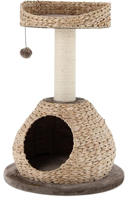 COSTWAY Cat Tree, 71/103cm Cats Climbing Tower with Sisal Scratching Post, Top Perch and Hanging Toy Ball, Indoor Pet Activity Furniture for Kitty Kitten (48 x 48 x 71cm)