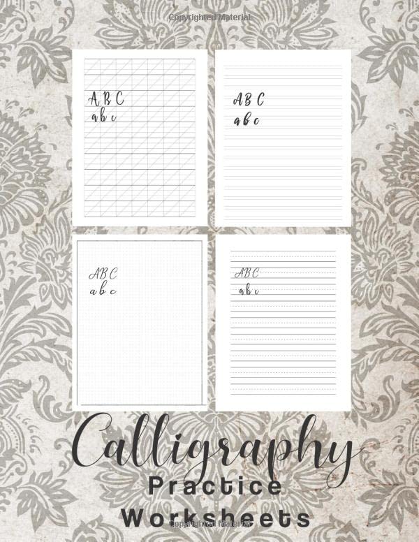 Calligraphy Practice Worksheets: 160 Sheets Calligraphy and Modern Lettering Practice Workbook for Adults - Modern 160 Sheet Pad with Slant Angled, ... Practice Lines Gray Vintage Damask